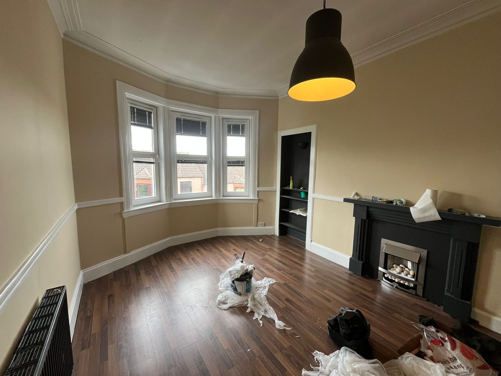 Hill Street living room with bay window, during works